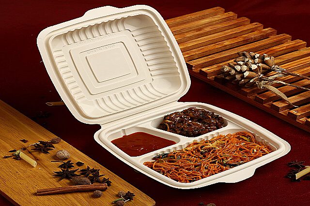 disposable 3 compartment clamshell food container box